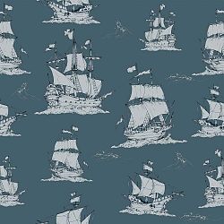 Detská tapeta Dekornik Navy Blue Ships, 100 x 280 cm