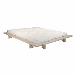 Dvojlôžková posteľ z borovicového dreva s matracom Karup Design Japan Comfort Mat Black/Natural, 160 × 200 cm