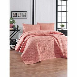 Ružová prikrývka cez posteľ s obliečkou na vankúš z ranforce bavlny EnLora Home Piga, 180 x 225 cm