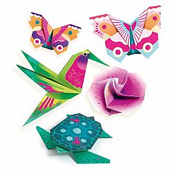 Súprava 24 origami papierov s návodom Djeco Neon Tropics
