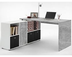 Písací stôl s regálom Lex, šedý betón/biela%