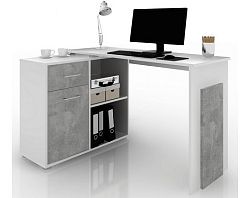 Rohový písací stôl Andy, biela/šedý beton%